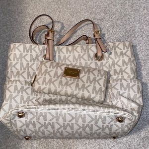 Michael Kors White Monogram Bag and Matching Wallet
